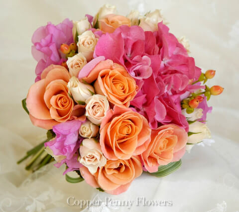 Hot pink and salmon wedding bouquet