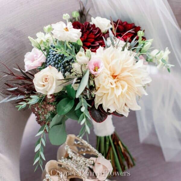 Cafe Au Lait dahlia in a wedding bouquet