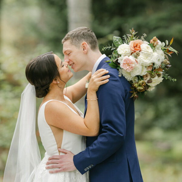 peach fall wedding florals