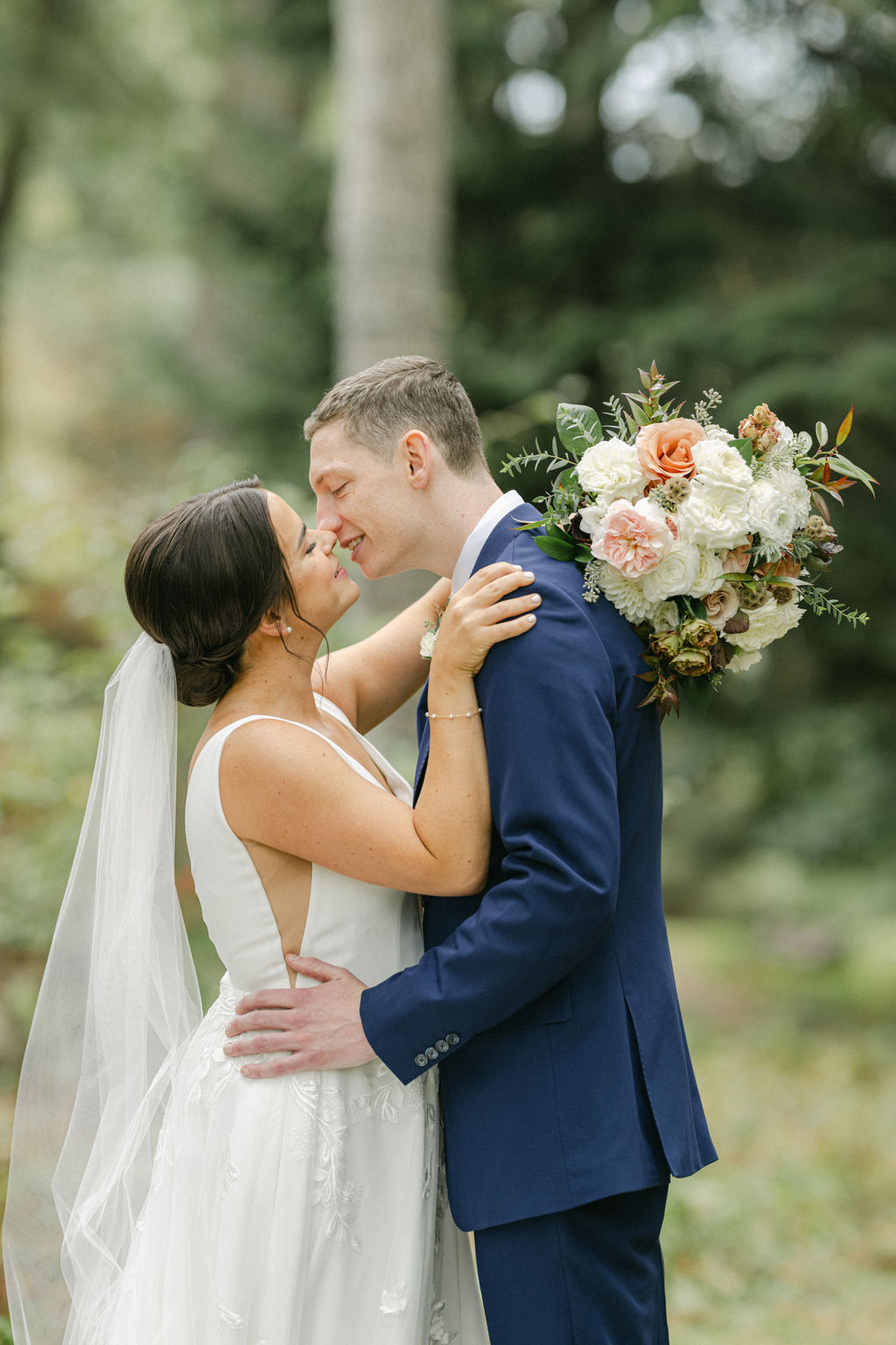 peach fall wedding florals