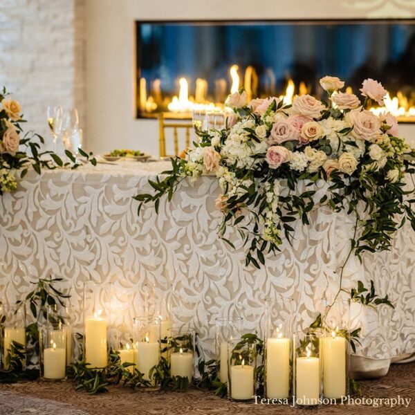 dramatic sweetheart table florals